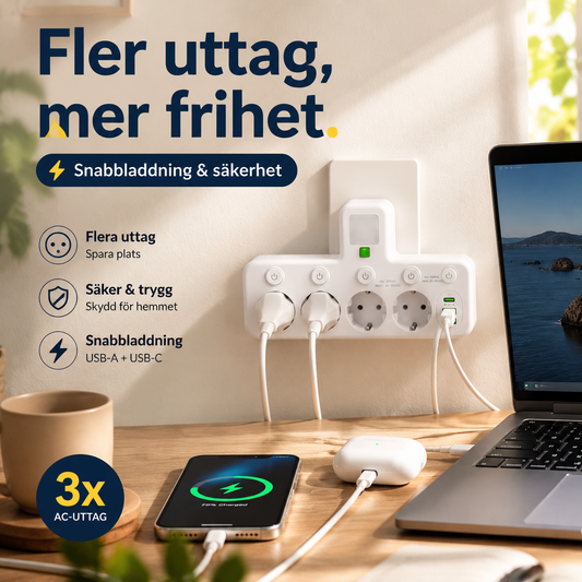 ⚡ Inteligentní zásuvka s USB – ochrana proti přetížení, nabíjení přes USB-C a dětská pojistka 🔒