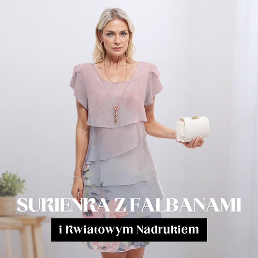 🌸Rochie de tort elegantă cu imprimare florală și gât rotund