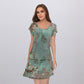 🌸Rochie de tort elegantă cu imprimare florală și gât rotund