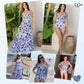 【🌺👗Комплект от 2 части】Еднопарчеви бански с V-образно деколте, дантела и принт, и пола