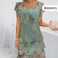🌸Rochie de tort elegantă cu imprimare florală și gât rotund