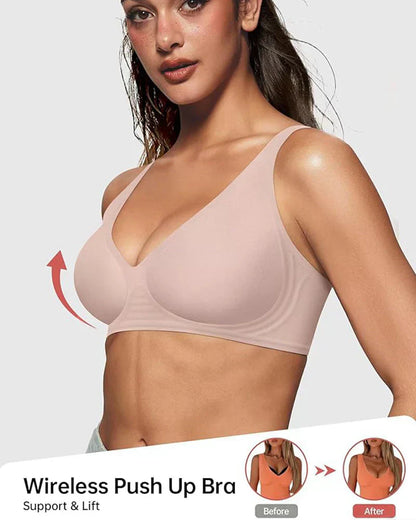 🔥👙Letni, gorący biustonosz push-up z głębokim dekoltem w serek i bez fiszbin, bezszwowy, żelowy