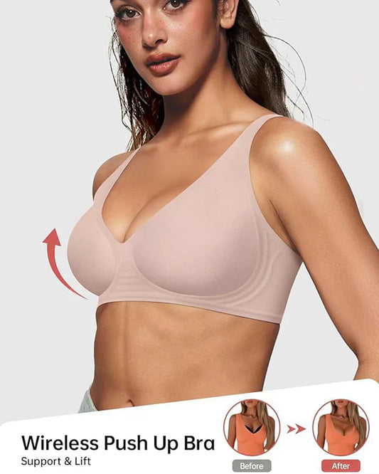 🔥👙Letni, gorący biustonosz push-up z głębokim dekoltem w serek i bez fiszbin, bezszwowy, żelowy