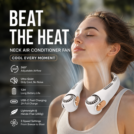 🔥☀️ Ventilátor na krk s otočnou hlavou – tišší než šustění listí, chladí jako horský vánek v horkém dni! 🌬️❄️