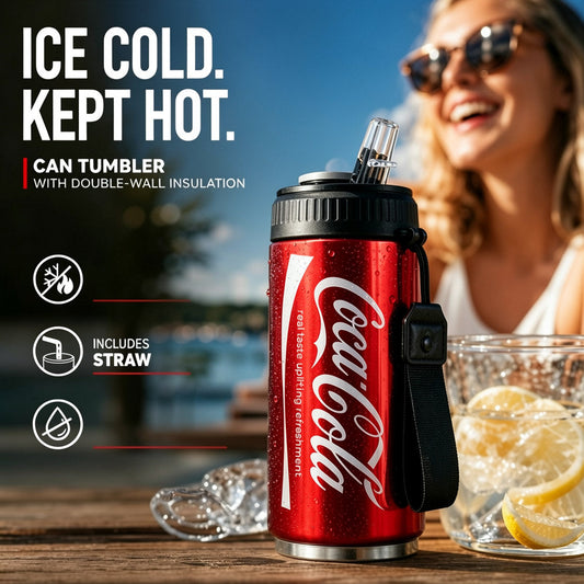 🥤Dvojstěnný, izolovaný nerezový kelímek ve tvaru plechovky od koly.