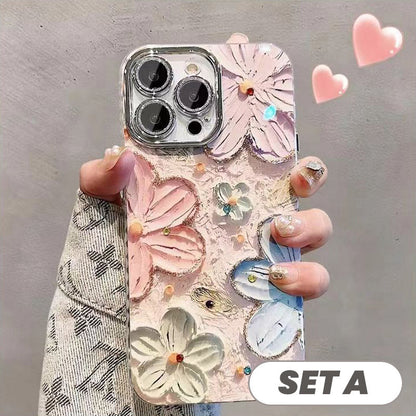 📱 ZESTAW ETUI NA TELEFON Z SERII CUTE OIL PAINTING FLOWERS DLA IPHONE'A