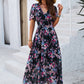 🔥👗Sukienka damska casual z dekoltem w serek i kwiatowym nadrukiem