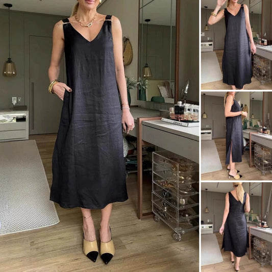 👗Damska luźna sukienka w kształcie litery A z dekoltem w szpic