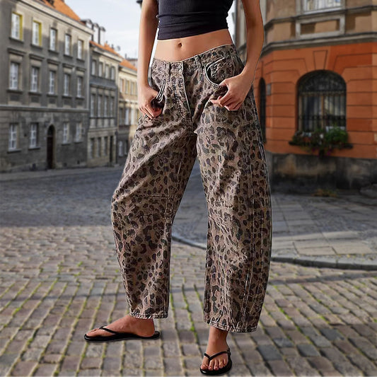 👖Casualowe luźne spodnie w panterkę z kieszeniami