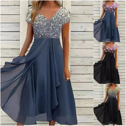 Damska letnia sukienka patchworkowa z nadrukiem V-Neck