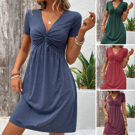Damska sukienka z krótkim rękawem V-Neck