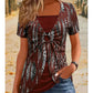 Damska koszulka z krótkim rękawem Vintage Square Neck Leopard Print