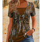 Damska koszulka z krótkim rękawem Vintage Square Neck Leopard Print