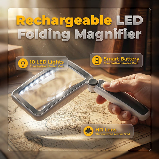 🔍 LED лупа за четене – 4x, сгъваема, за хора с намалено зрение 👵📖