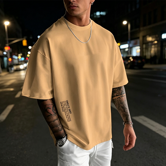 👕✨ Pánské volné tričko s krátkým rukávem – Prémiová směs bavlny, městský grafický potisk & oversized volný styl 🏙️
