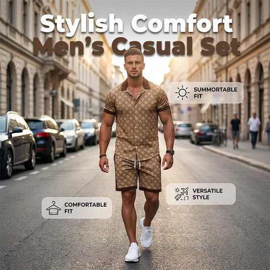 Užijte si styl a pohodlí v jednom – pánský potištěný dvoudílný letní set. Na dobírku! 👕